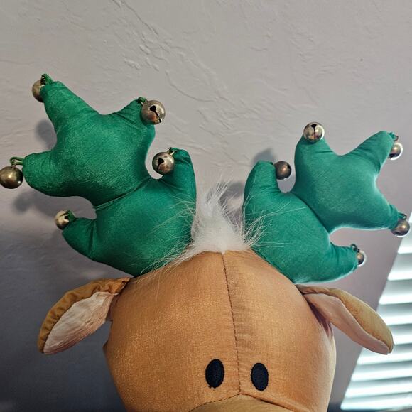 Vintage Reindeer Plush 90s Nylon Puffy 18" Holiday Christmas Toy Country Bells - Picture 4 of 13